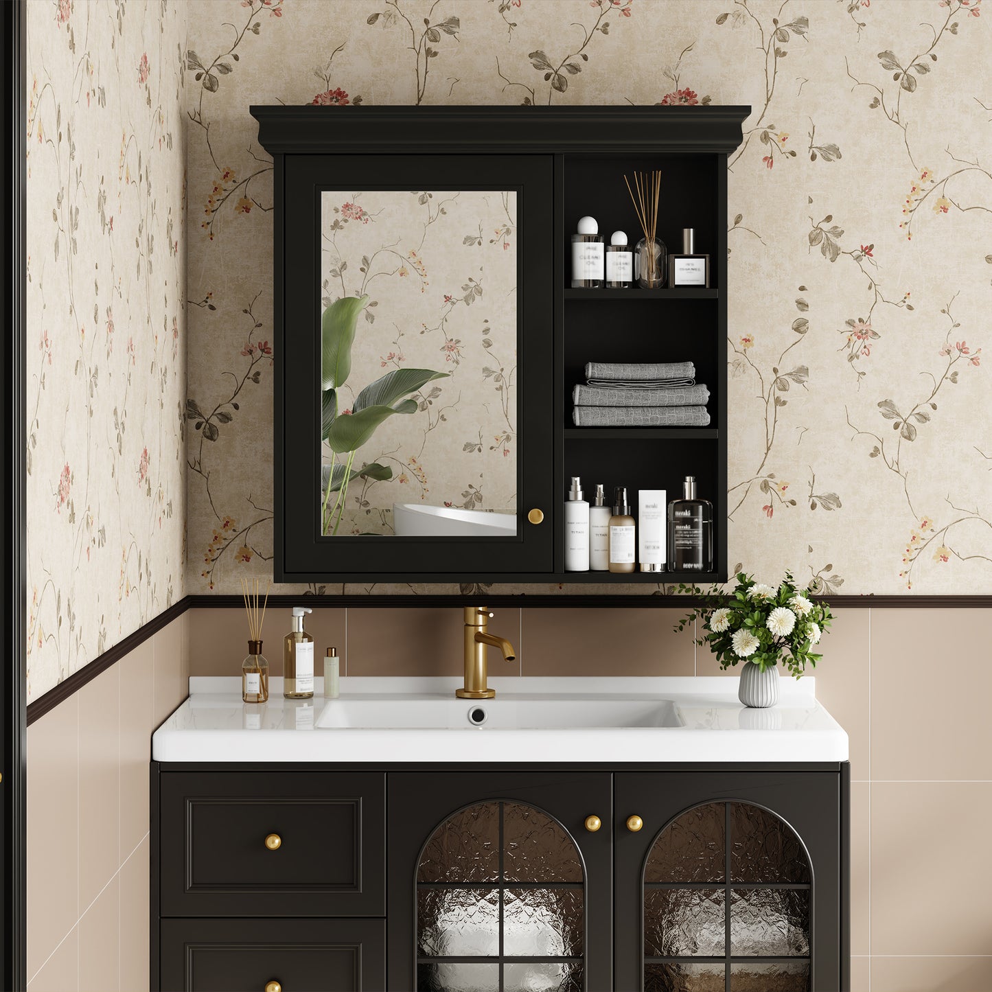 Furatek Bathroom Medicine Cabinet with Mirror – 30” Wall-Mounted Storage Organizer, Black