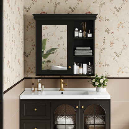 Furatek Bathroom Medicine Cabinet with Mirror – 30” Wall-Mounted Storage Organizer, Black