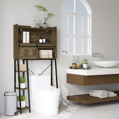 Furatek Over-the-Toilet Storage Cabinet – Bathroom Organizer with 3 Compartments & 4 Open Shelves, Distressed Brown