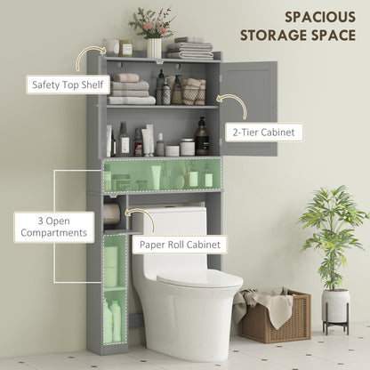 Furatek Over-the-Toilet Storage Cabinet – Modern Bathroom Organizer with 2 Doors & Toilet Paper Holder, Gray