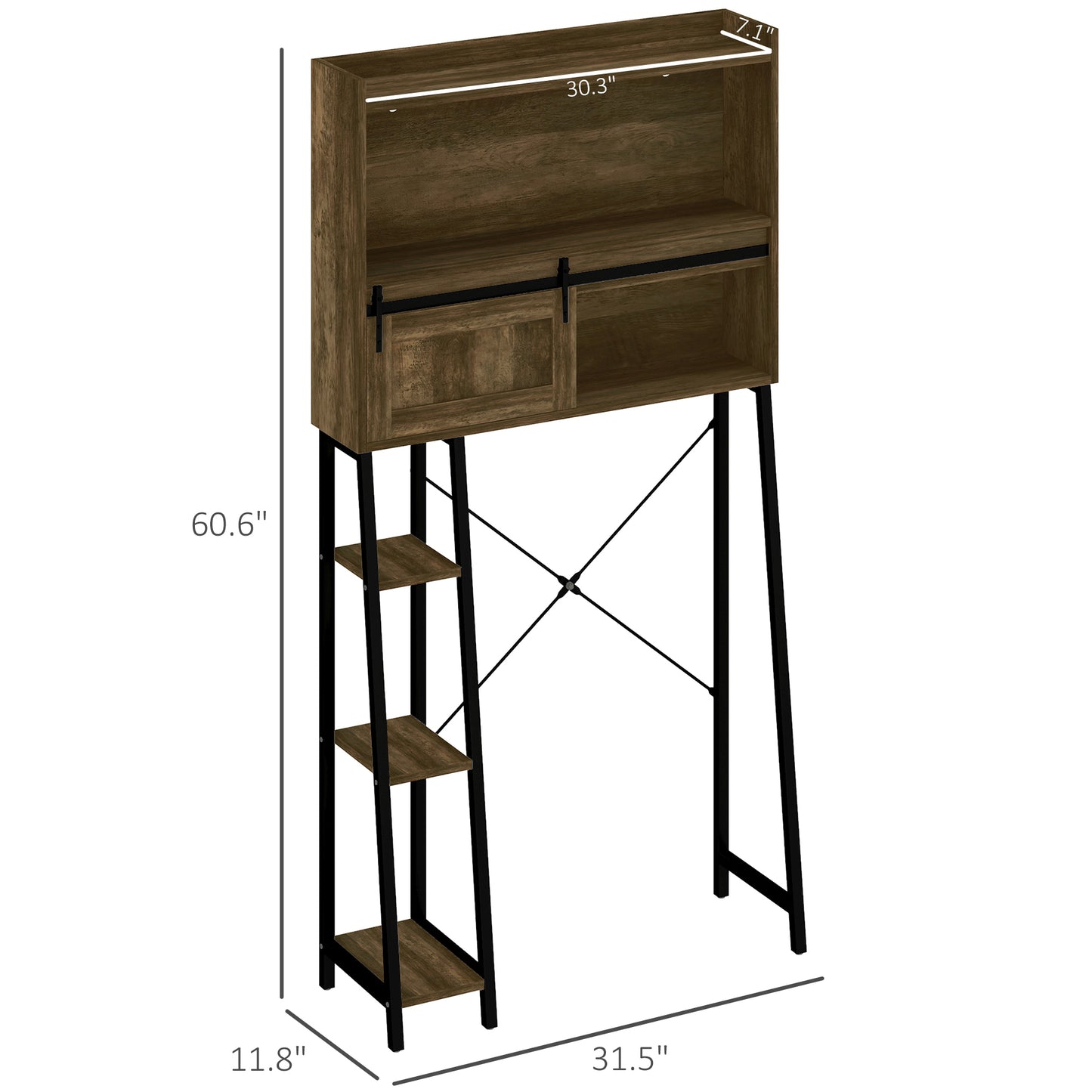 Furatek Over-the-Toilet Storage Cabinet – Bathroom Organizer with 3 Compartments & 4 Open Shelves, Distressed Brown