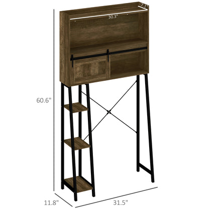 Furatek Over-the-Toilet Storage Cabinet – Bathroom Organizer with 3 Compartments & 4 Open Shelves, Distressed Brown