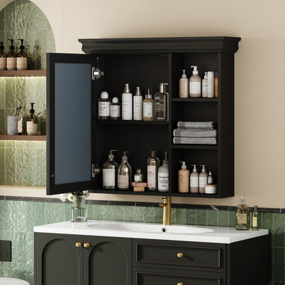 Furatek Bathroom Medicine Cabinet with Mirror – 30” Wall-Mounted Storage Organizer, Black