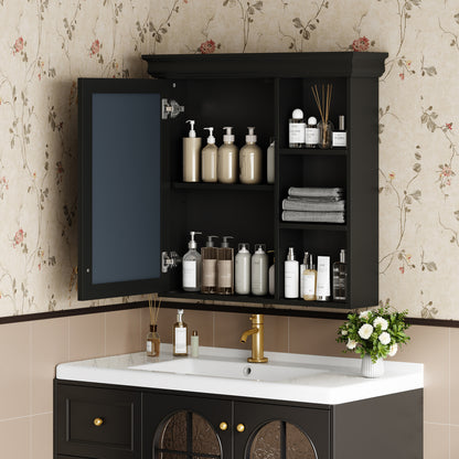 Furatek Bathroom Medicine Cabinet with Mirror – 30” Wall-Mounted Storage Organizer, Black