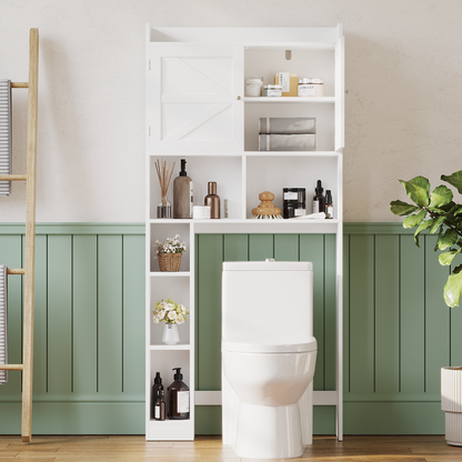 Furatek Over-the-Toilet Storage Cabinet – Bathroom Space Saver with Adjustable Shelves, Double Doors & Open Storage, White