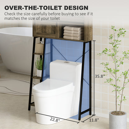 Furatek Over-the-Toilet Storage Cabinet – Bathroom Organizer with 3 Compartments & 4 Open Shelves, Distressed Brown