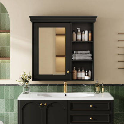 Furatek Bathroom Medicine Cabinet with Mirror – 30” Wall-Mounted Storage Organizer, Black