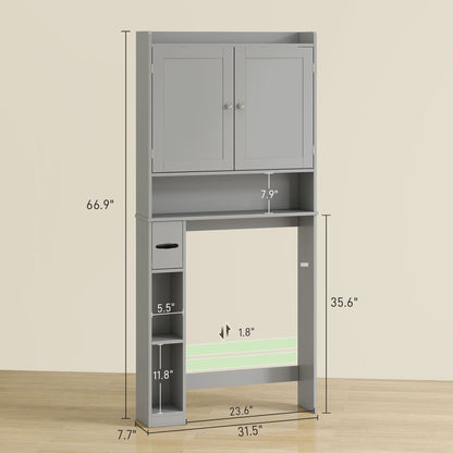 Furatek Over-the-Toilet Storage Cabinet – Modern Bathroom Organizer with 2 Doors & Toilet Paper Holder, Gray
