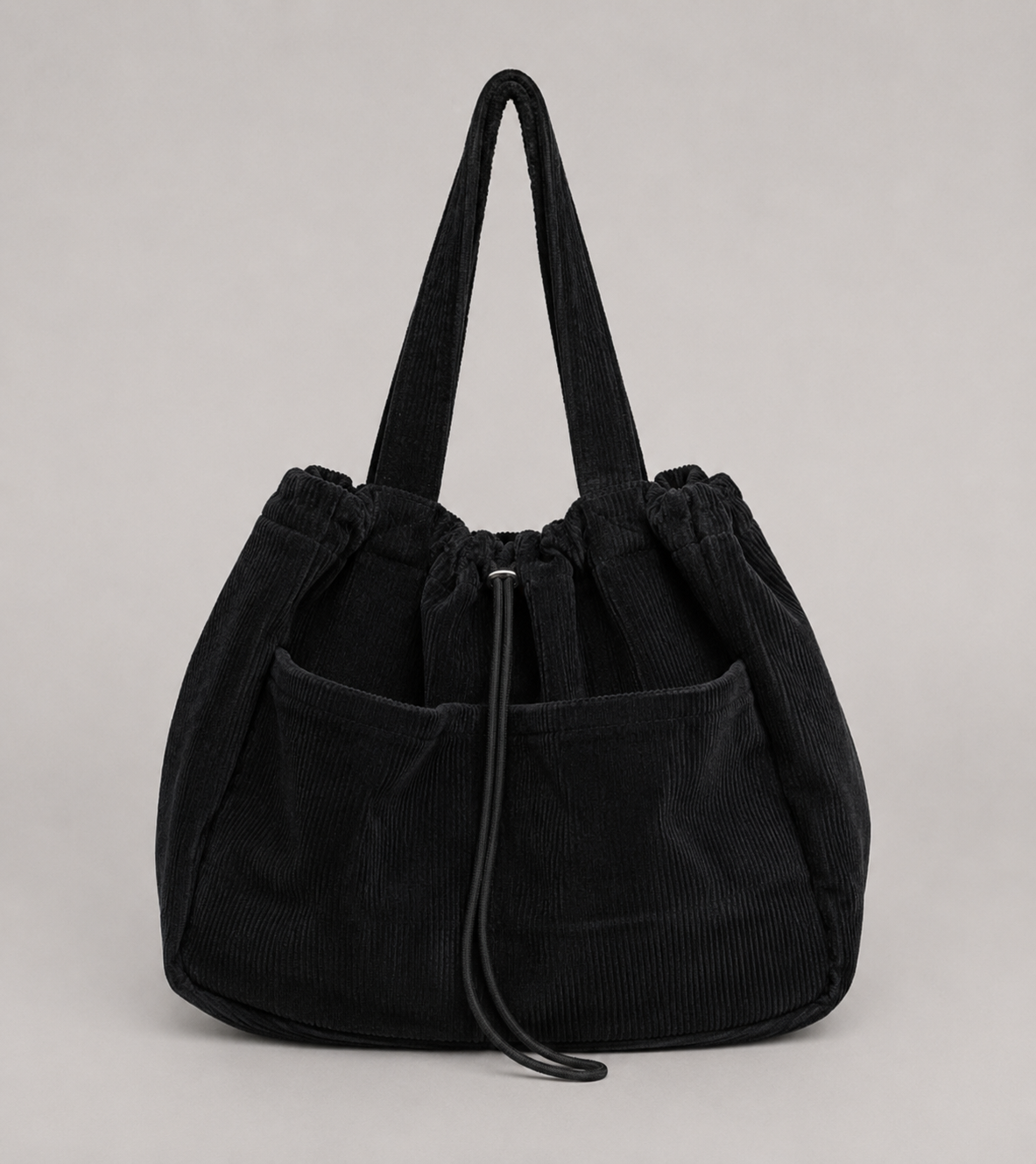 Corduroy Drawstring Shoulder Bag – Large Multi Pocket Tote Bag