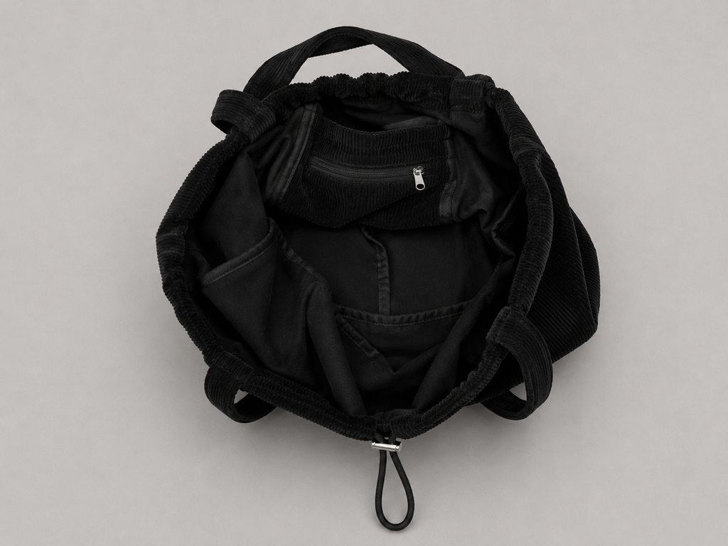 Corduroy Drawstring Shoulder Bag – Large Multi Pocket Tote Bag