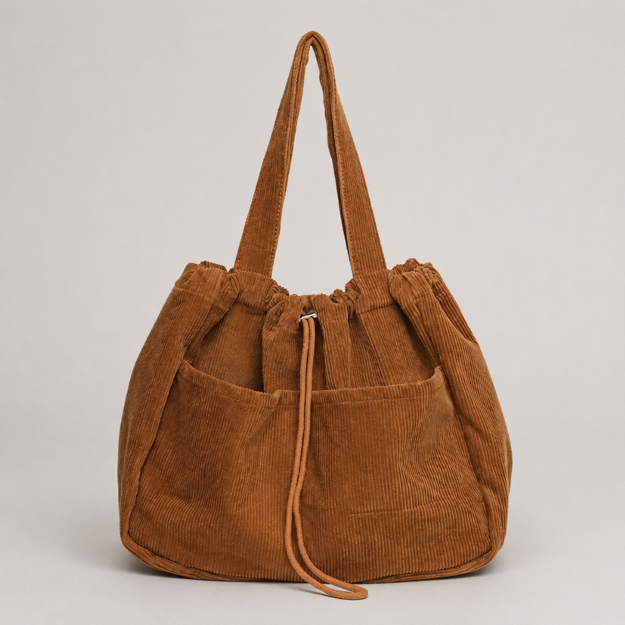 Corduroy Drawstring Shoulder Bag – Large Multi Pocket Tote Bag