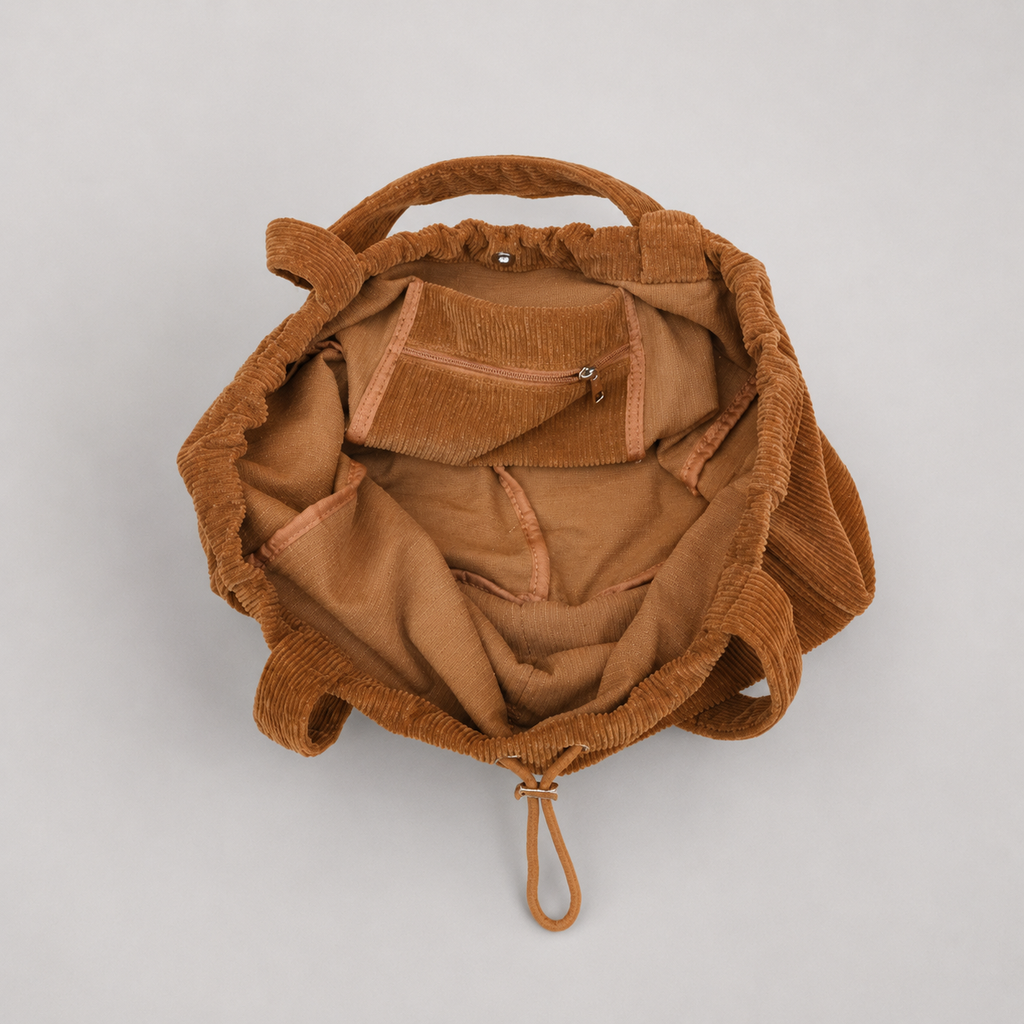 Corduroy Drawstring Shoulder Bag – Large Multi Pocket Tote Bag