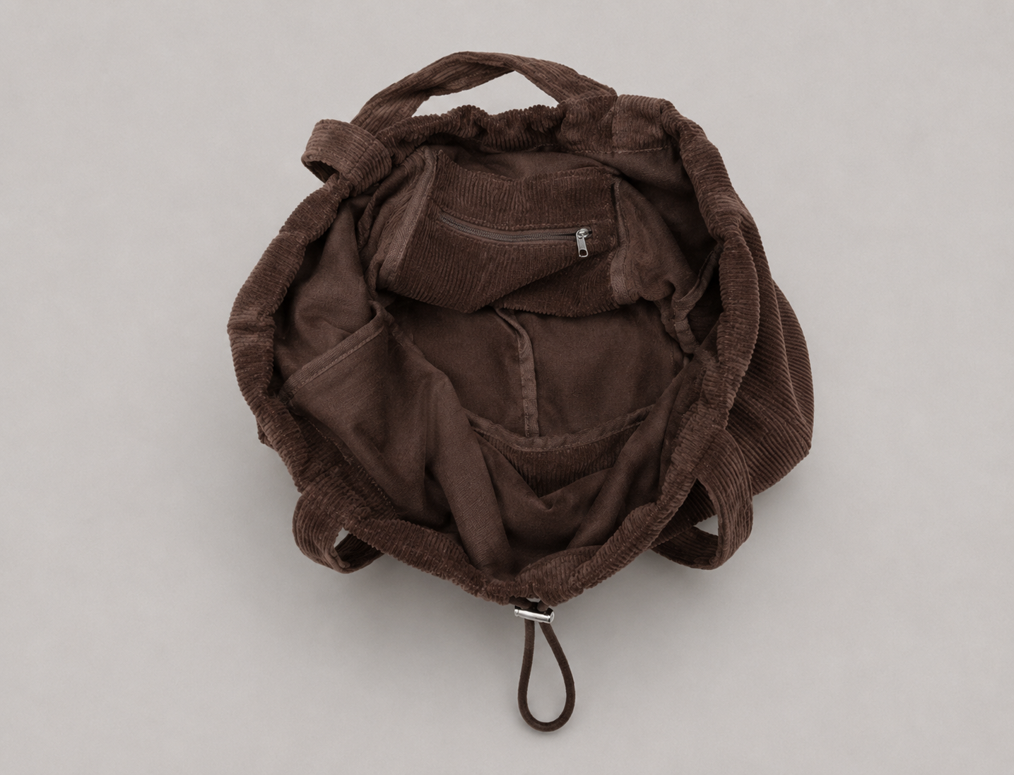 Corduroy Drawstring Shoulder Bag – Large Multi Pocket Tote Bag