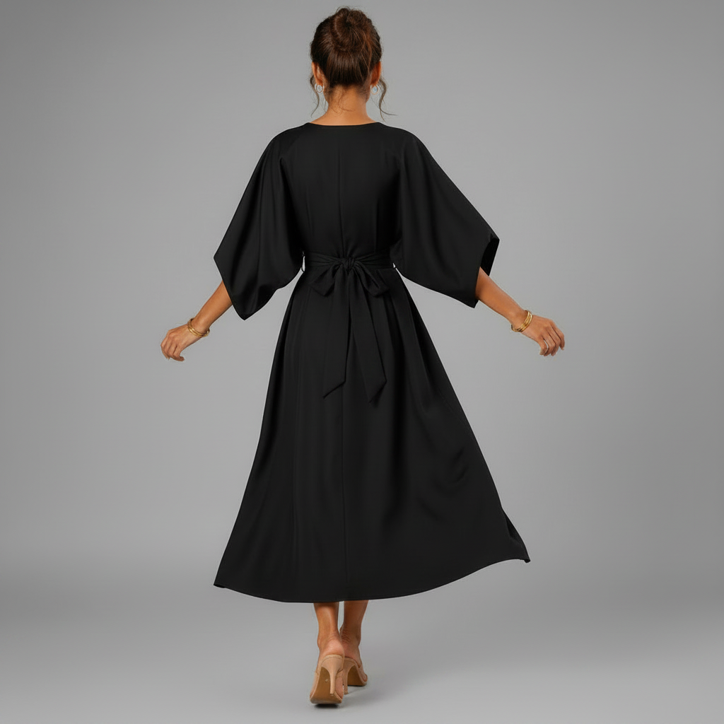 Black Batwing Midi Dress – Back