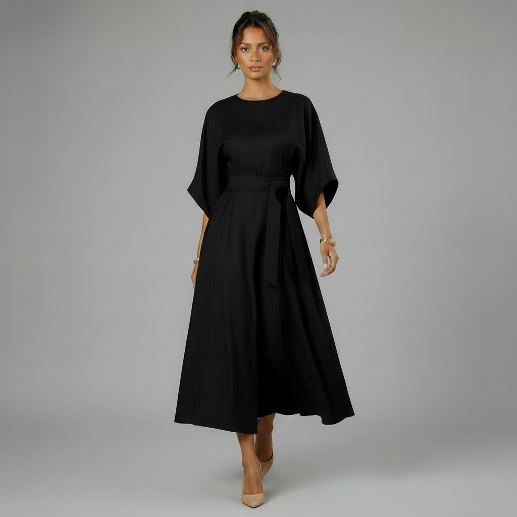 Black Batwing Midi Dress – Front Final