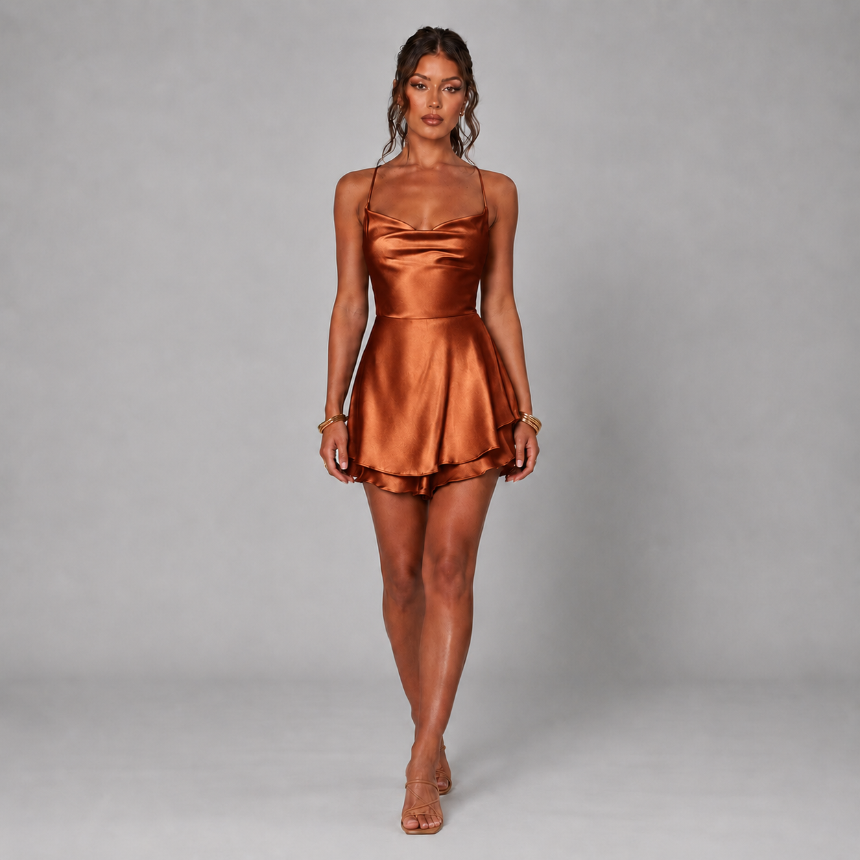 Backless Satin Mini Dress – Lace-Up A-Line Party Dress