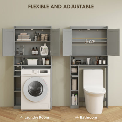 Furatek Over-the-Toilet Storage Cabinet – Modern Bathroom Organizer with 2 Doors & Toilet Paper Holder, Gray
