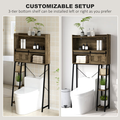 Furatek Over-the-Toilet Storage Cabinet – Bathroom Organizer with 3 Compartments & 4 Open Shelves, Distressed Brown