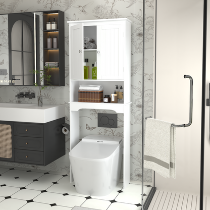 Furatek Over-the-Toilet Storage Cabinet – Space-Saving Bathroom Organizer Shelf, White