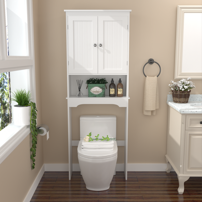 Furatek Over-the-Toilet Storage Cabinet – Space-Saving Bathroom Organizer Shelf, White