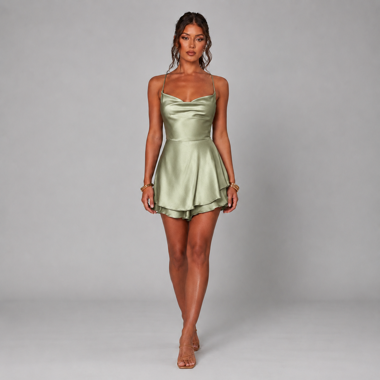 Backless Satin Mini Dress – Lace-Up A-Line Party Dress