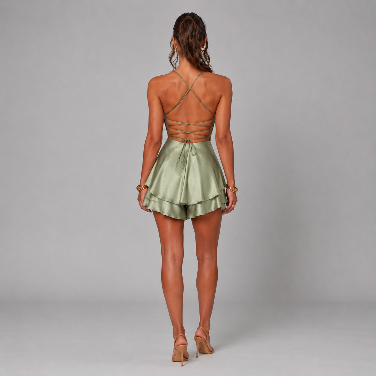 Backless Satin Mini Dress – Lace-Up A-Line Party Dress
