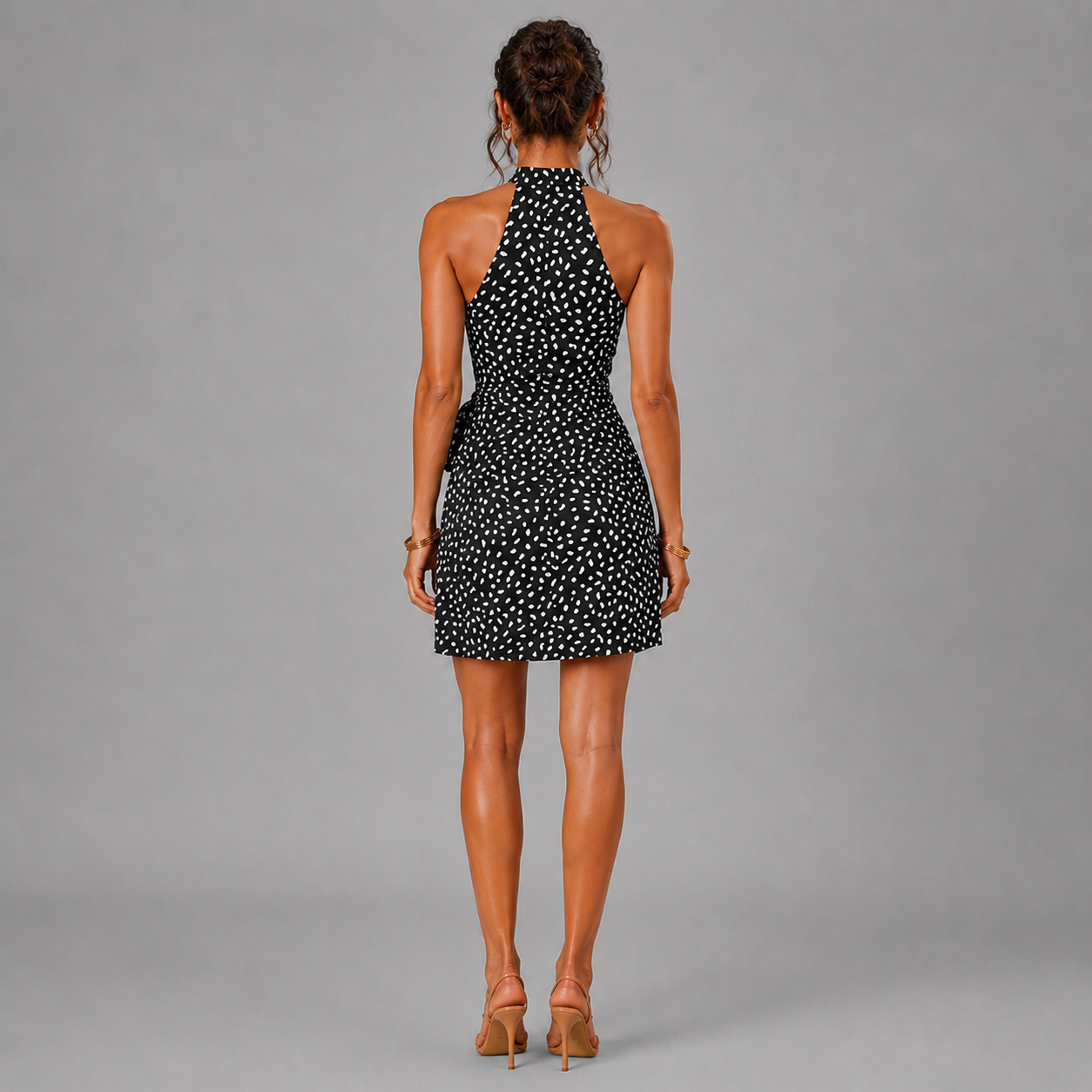 Halter Neck Printed Mini Dress – Tie Waist Summer Dress
