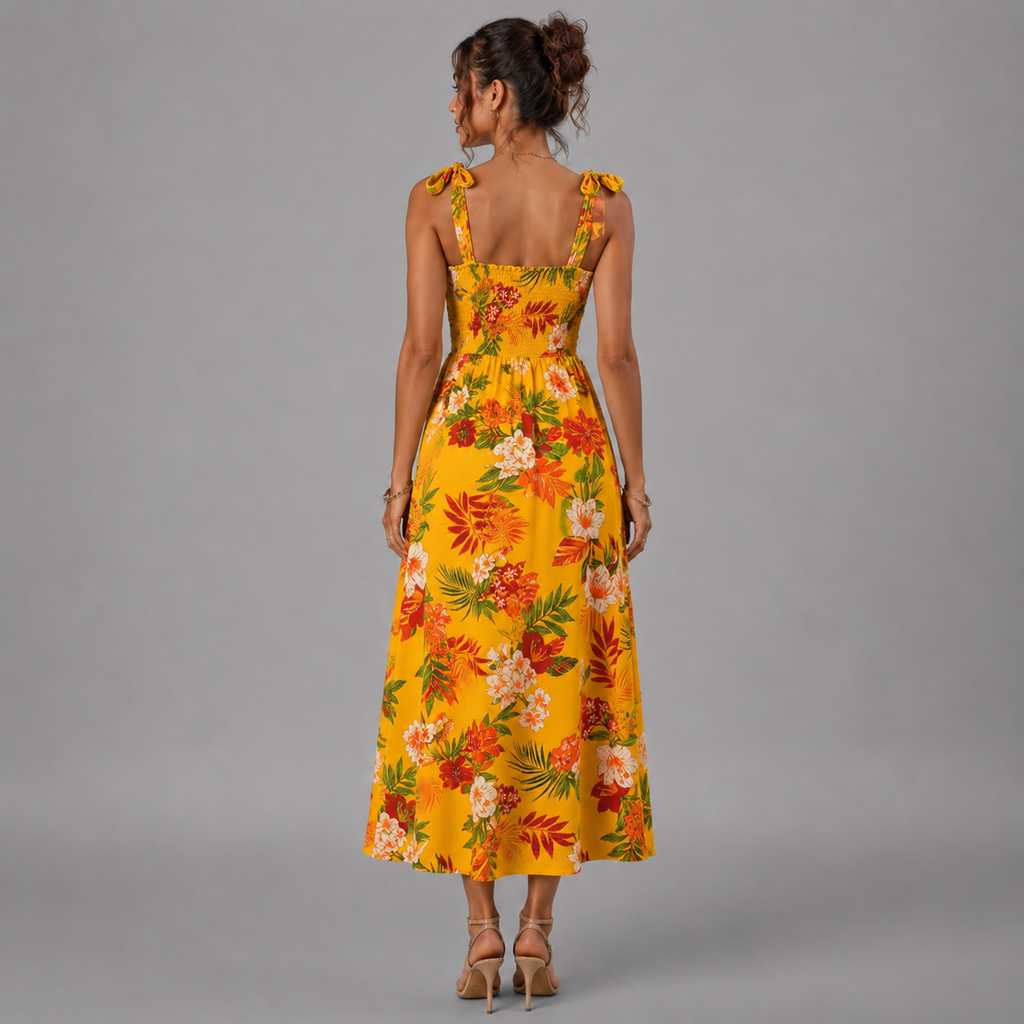Floral Corset Midi Dress – Sleeveless Summer Beach Dress