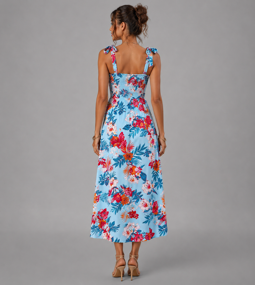 Floral Corset Midi Dress – Sleeveless Summer Beach Dress