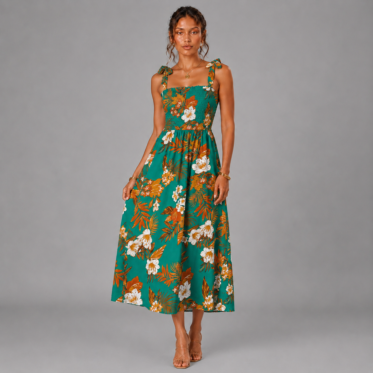 Floral Corset Midi Dress – Sleeveless Summer Beach Dress
