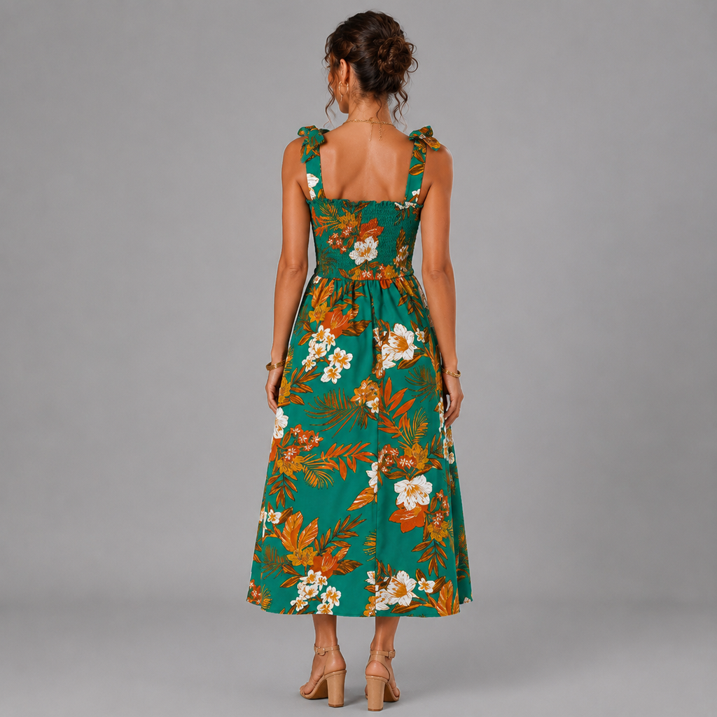 Floral Corset Midi Dress – Sleeveless Summer Beach Dress