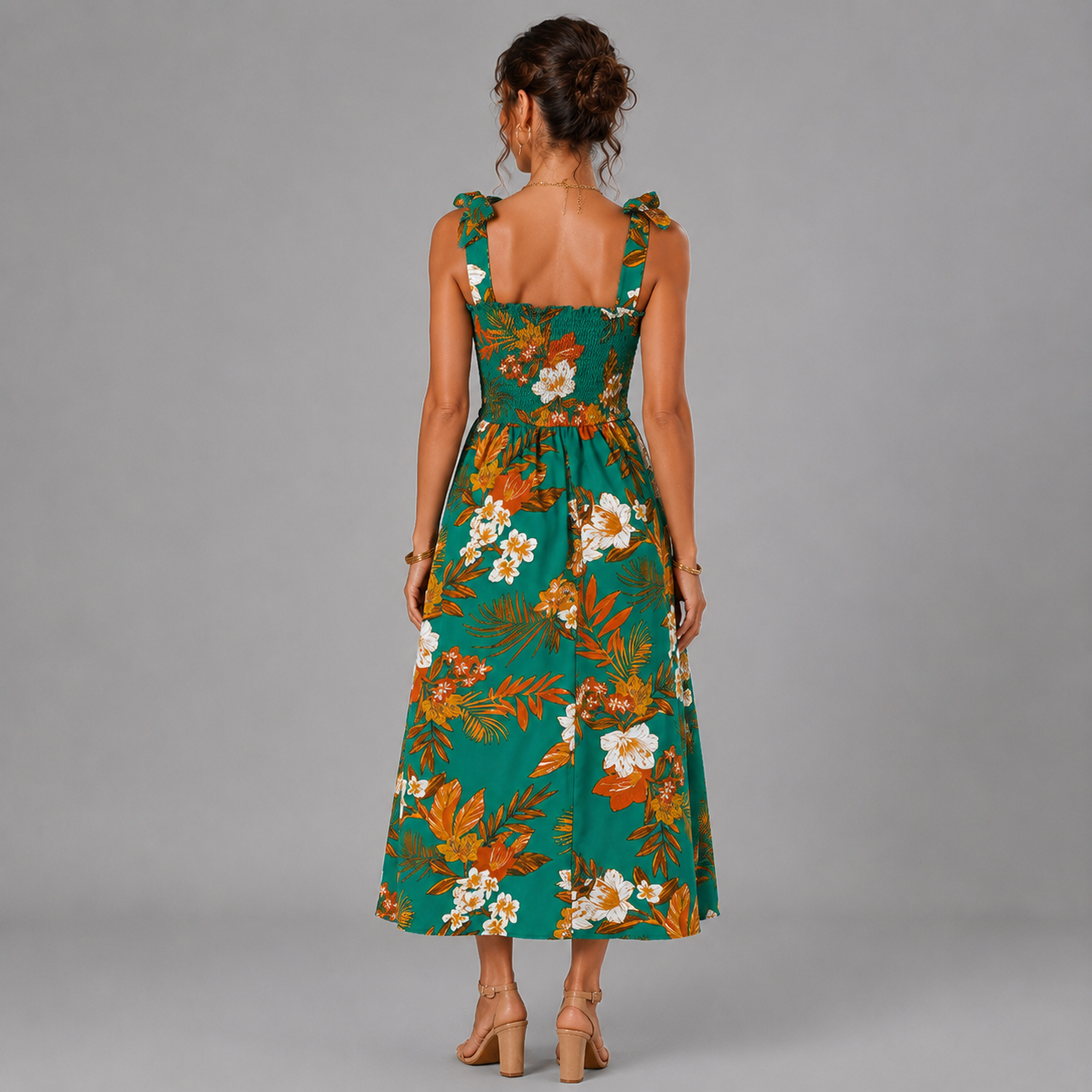 Floral Corset Midi Dress – Sleeveless Summer Beach Dress
