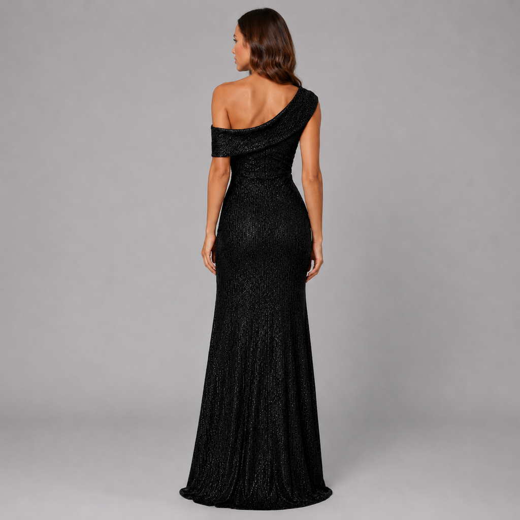 Off-Shoulder High Slit Evening Gown – Elegant Formal Maxi Dress