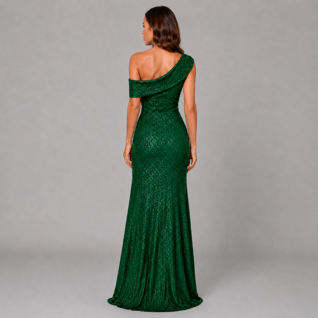 Off-Shoulder High Slit Evening Gown – Elegant Formal Maxi Dress