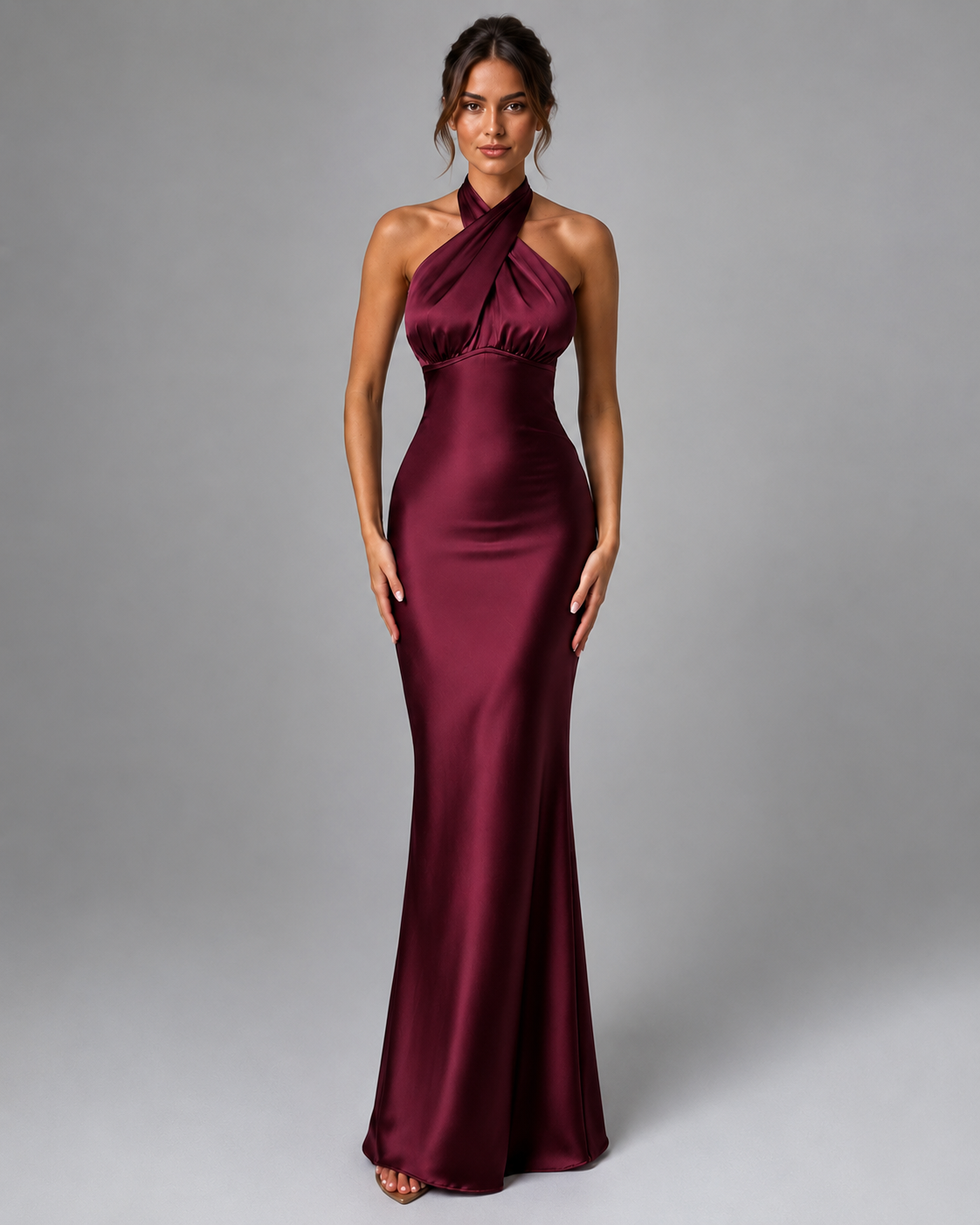 Elegant Backless Halter Maxi Dress – Sleeveless Ruched Evening Dress