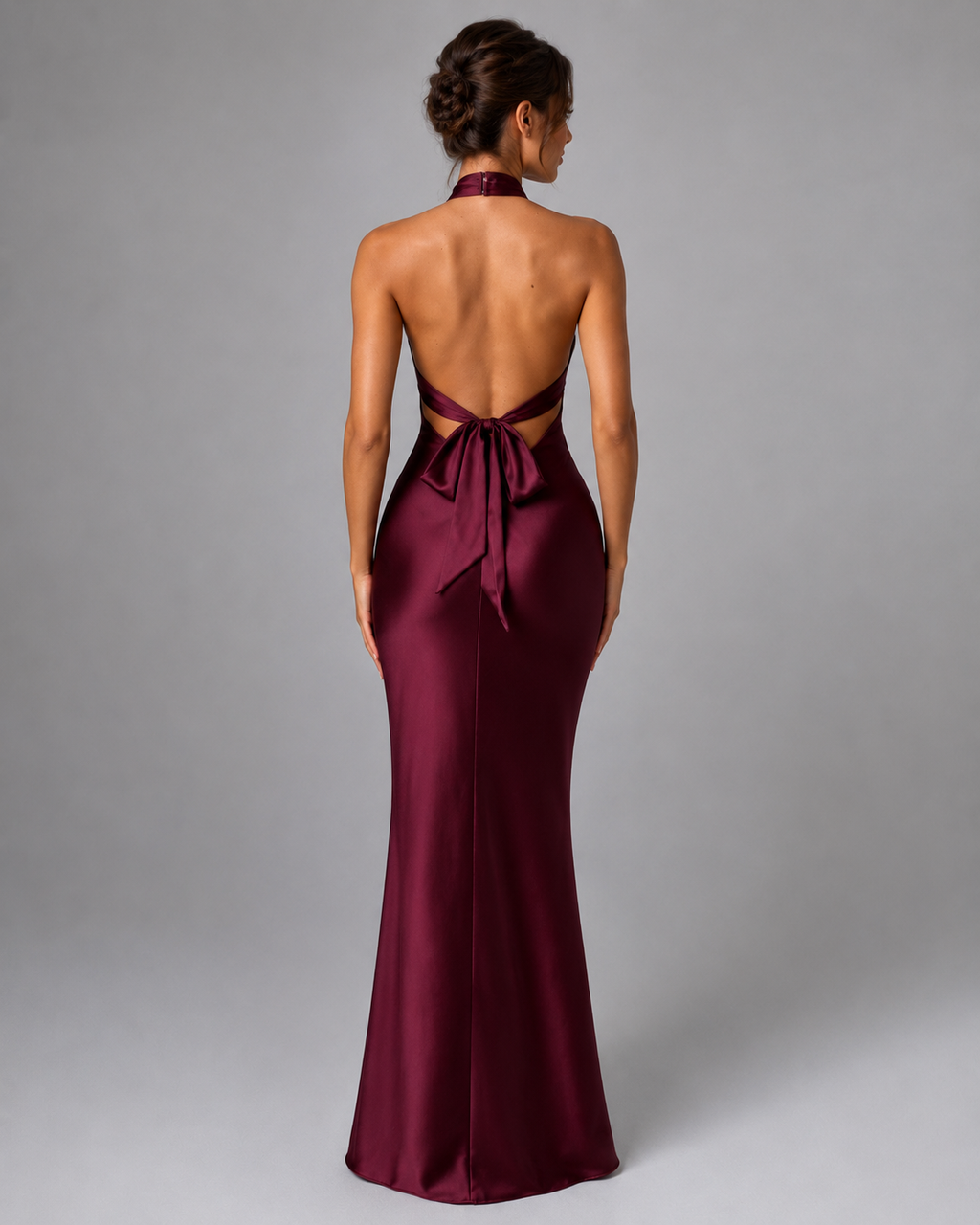 Elegant Backless Halter Maxi Dress – Sleeveless Ruched Evening Dress
