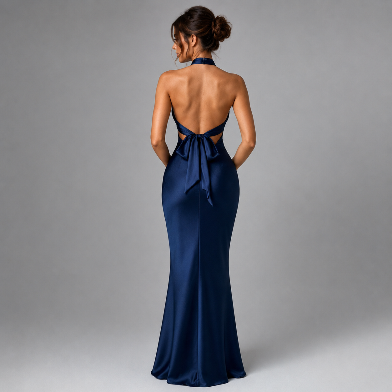 Elegant Backless Halter Maxi Dress – Sleeveless Ruched Evening Dress
