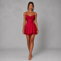 Backless Satin Mini Dress – Lace-Up A-Line Party Dress
