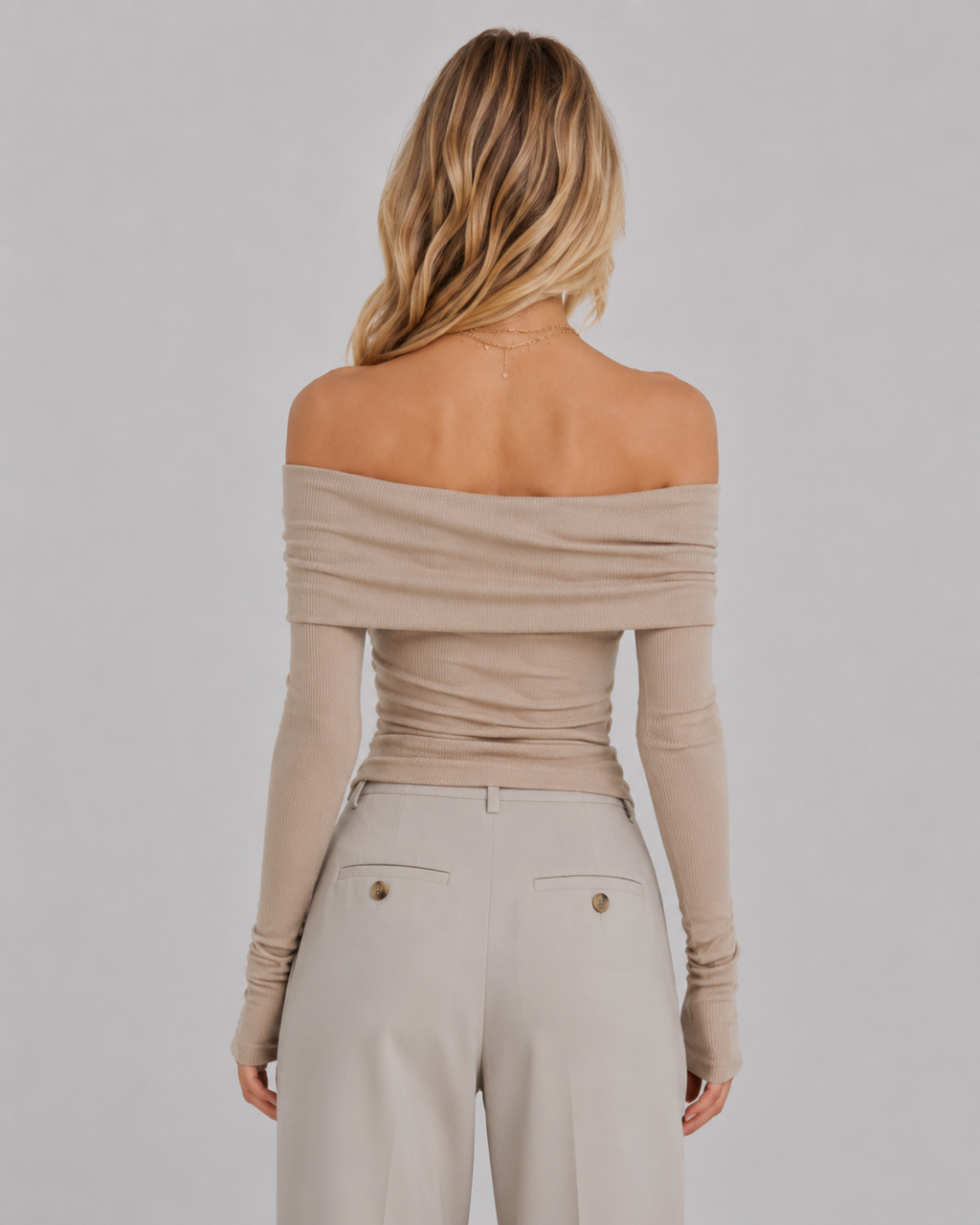 Off Shoulder Long Sleeve Crop Top – Foldover Elegant Slim Top