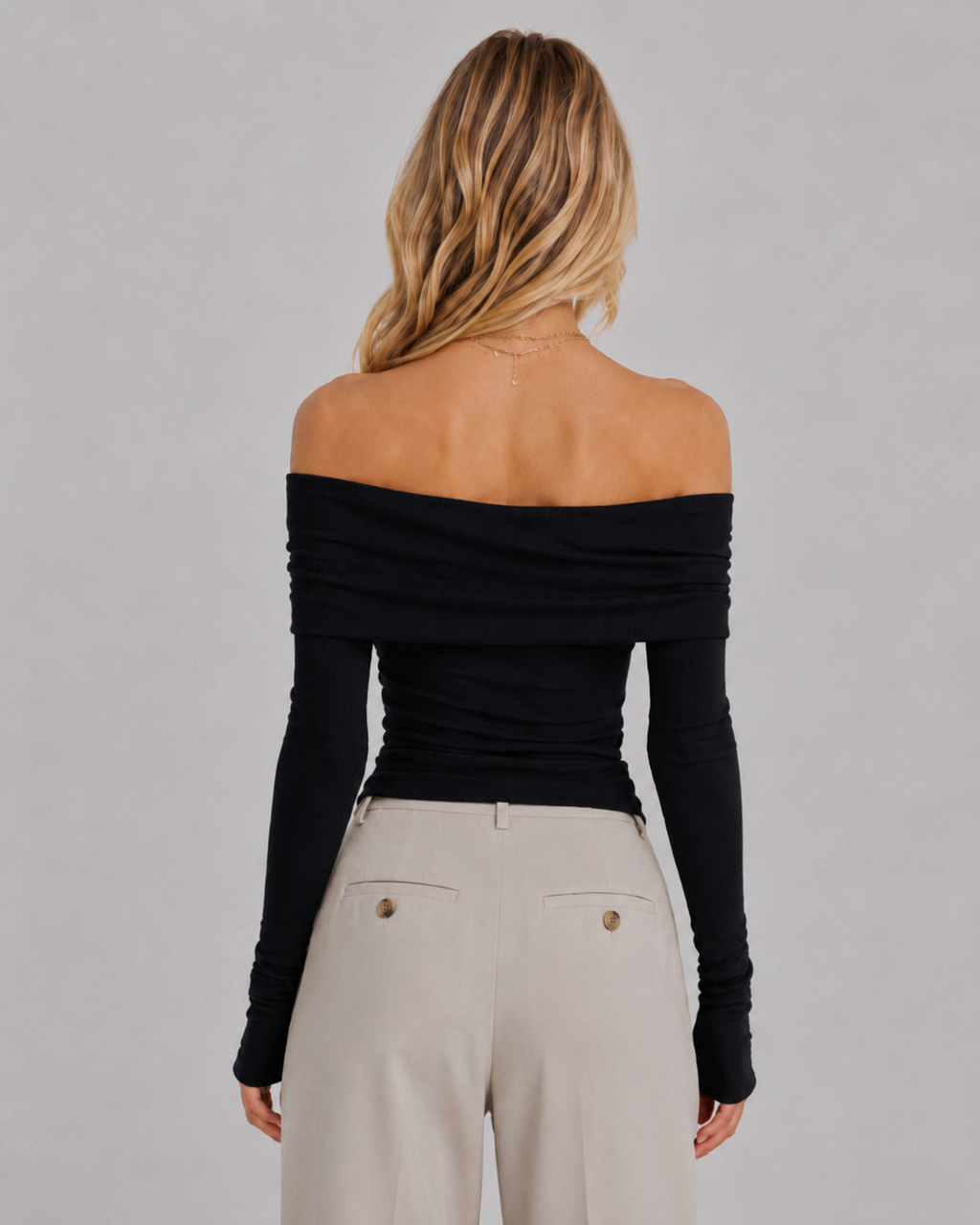 Off Shoulder Long Sleeve Crop Top – Foldover Elegant Slim Top